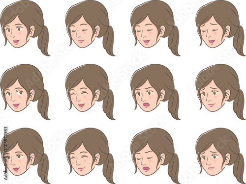 若い女性の顔の表情違い