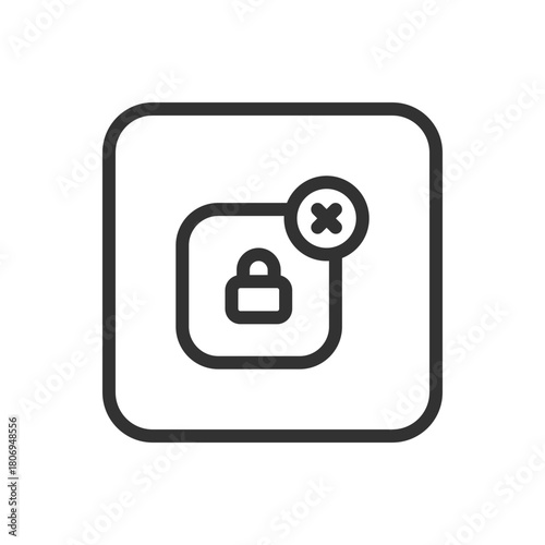 Protection, Security Lock Square Delete line icon – lock inside square with trash/delete outline vector for secure data removal, encrypted file deletion, privacy cleanup UI