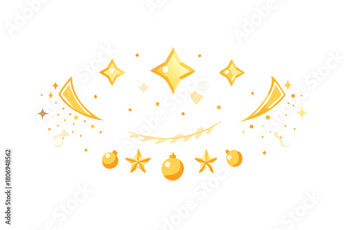 gold element set objects sparkle decor social media template white background clip art new year Christmas winter beauty holidays advertisement decoration shame abstract .vector icon
