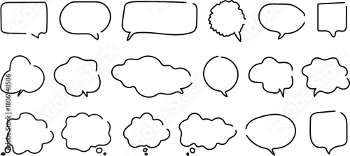 Hand drawn collection of varied speech and thought bubbles