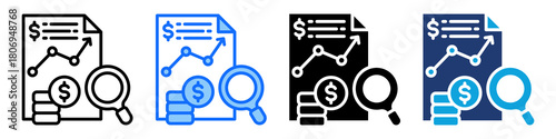 Financial Review Icon Set Multi Style Vector Illustration