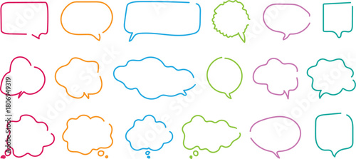 Hand drawn colorful speech bubbles and thought bubbles collection