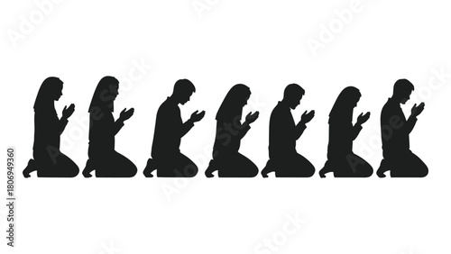 Silhouettes of people praying isolated on white background, Vector