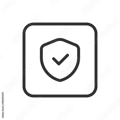 Protection, Security Shield Protected line icon – shield with checkmark or shield badge outline vector for verified protection, security confirmed, trusted status UI