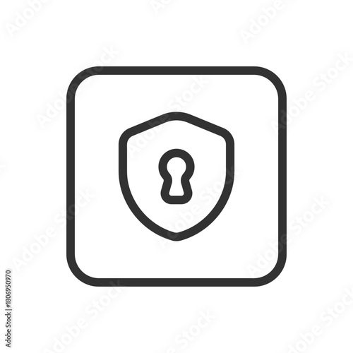 Protection, Security Shield Protected Keyhole line icon – shield with keyhole and checkmark outline vector for verified secure access, authenticated protection, trusted entry UI