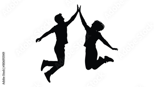Energetic high-five silhouette isolated on white background, Vector
