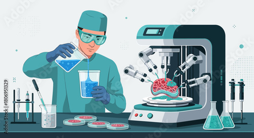 Advanced neurological research featuring robotic precision and human scientific expertise