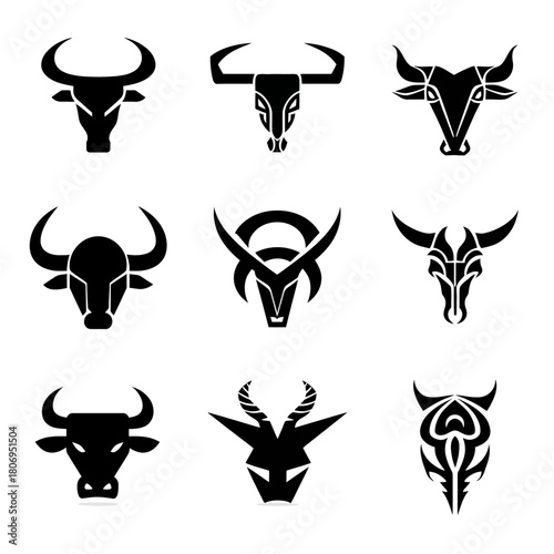Bull head designs on white background