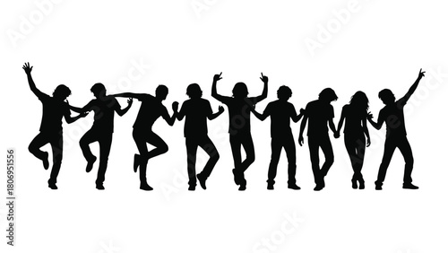 Group of dancing silhouettes isolated on white background, Vector