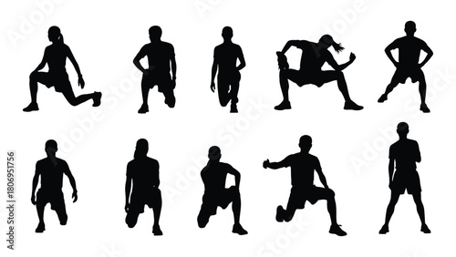 People stretching and exercise silhouettes isolated on white background, Vector