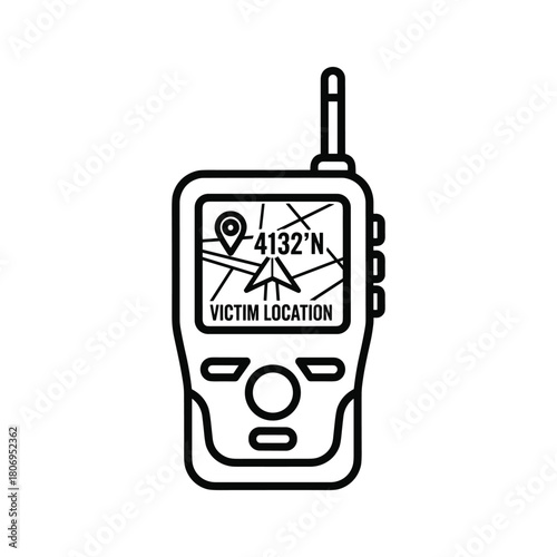 Gps device icon displaying a victim's location on a digital map screen with coordinates, essential for search and rescue operations.