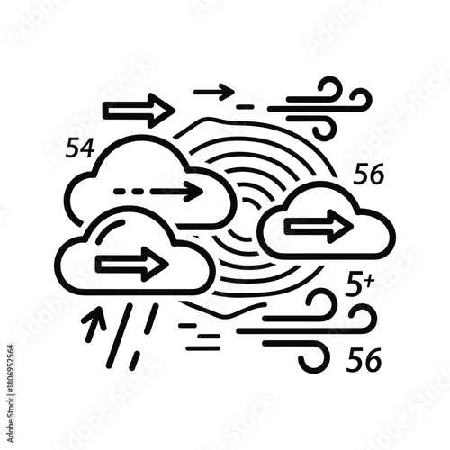 Weather forecast icon showing clouds, wind, and rain with numbers