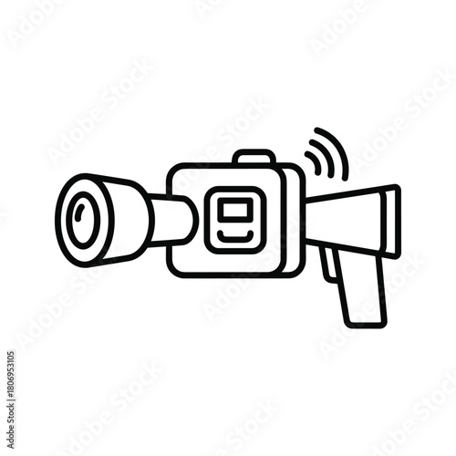 Speed radar gun icon for traffic enforcement and velocity detection. police speed trap device outline vector illustration.