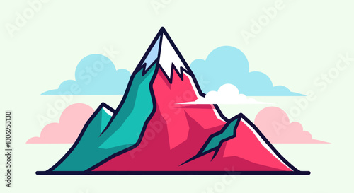 Vibrant Mountain Peaks with Snow and Clouds Illustration.
