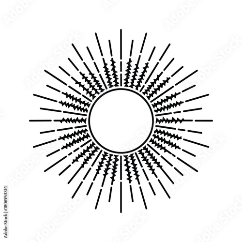Stylized sunburst with radiating lines and a central circle, isolated on