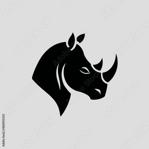 Stylized black rhino head on light grey background