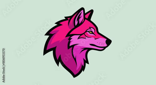 Vibrant Pink Wolf Head with Sharp Features and Intense Gaze.