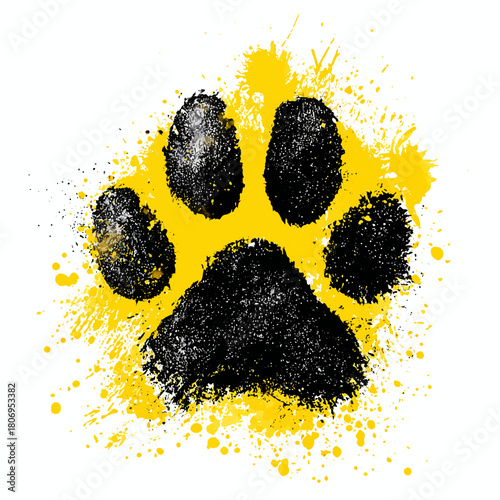 Black and yellow paw print with splatters