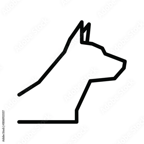 Minimalist black outline dog head profile icon on white background, simple animal pet logo graphic vector illustration.