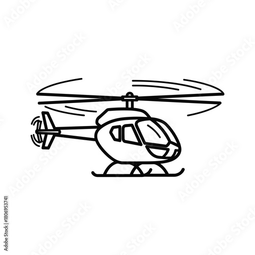 Helicopter line art icon. simple outline drawing of a rotorcraft. minimalist vector illustration for transportation