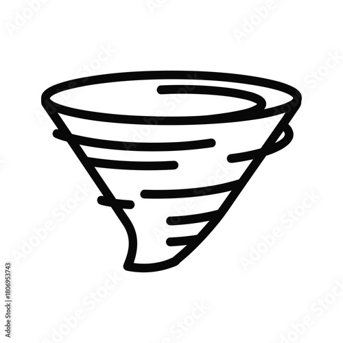 Stylized black line drawing of a tornado, isolated on