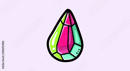 Vibrant faceted gemstone illustration with colorful pink green and blue hues.