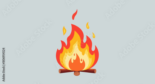 Stylized Campfire Illustration with Burning Logs and Flames.