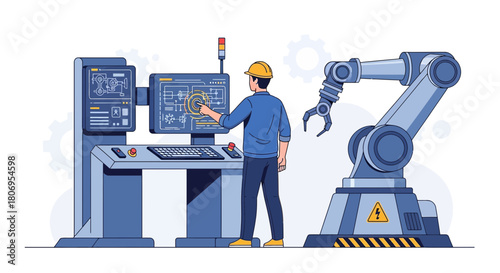 Automated manufacturing process control using a robotic arm and operator console screen display