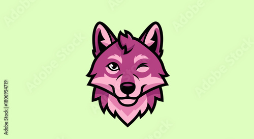 Winking Pink Wolf Mascot Head Illustration.