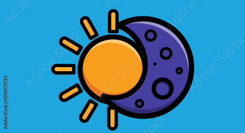 Stylized Sun and Moon Icon Representing Day and Night.