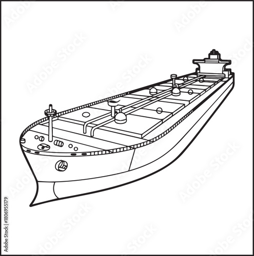 Simple and beautiful ship on sea water black vector line art illustration for children coloring page or book design 