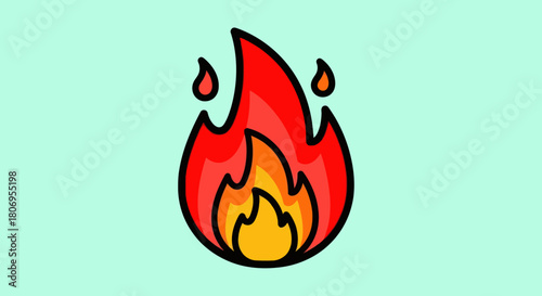 Vibrant cartoon fire flame with bold black outline.