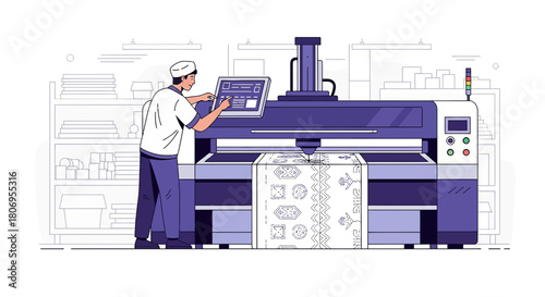 Automated textile design operation with advanced machine and human operator in industrial workshop