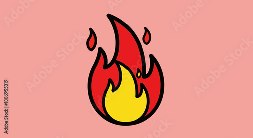 Stylized Cartoon Flame Icon with Red and Yellow Colors.
