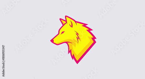Stylized Yellow Wolf Head with Pink Outline.
