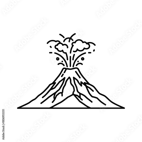 Stylized line art icon of an erupting volcano, isolated on