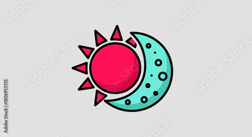 Stylized Sun and Moon Celestial Duo Illustration.