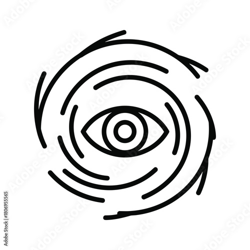 Stylized eye within swirling lines, representing observation or a vortex, isolated on