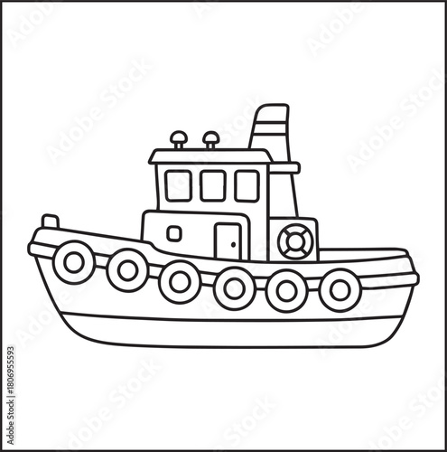 Simple and beautiful ship on sea water black vector line art illustration for children coloring page or book design 