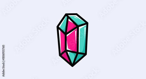 Vibrant Crystal Gemstone Illustration with Pink and Teal Colors.