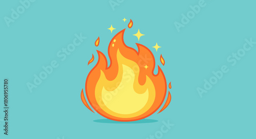 Vibrant Cartoon Fire Flame Illustration with Sparkling Embers.
