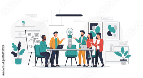 Business team brainstorming innovative ideas at a meeting to develop creative solutions for growth