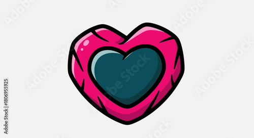 Vibrant Pink and Teal Heart Icon with Stylized Cracks and Bold Outline.