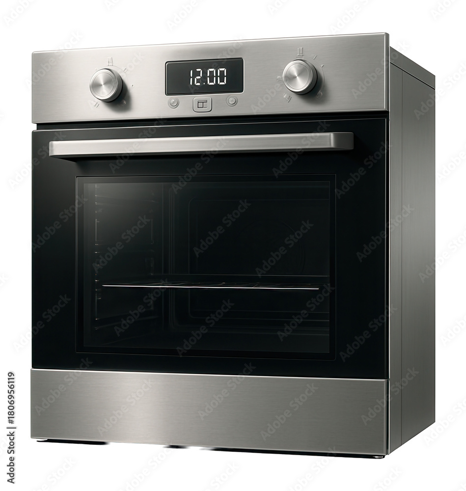 Fototapeta premium A sleek stainless-steel electric oven, perfect for modern kitchen cabinetry.