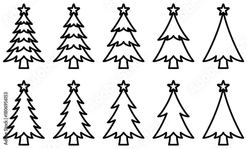 様々な形のクリスマスツリーのアイコンのベクターイラストのセット