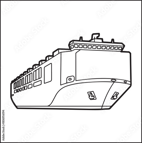 Simple and beautiful ship on sea water black vector line art illustration for children coloring page or book design 