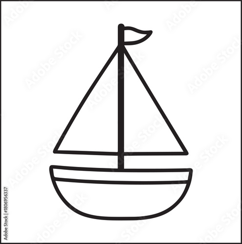 Simple and beautiful sailboat on sea water black vector line art illustration for children coloring page or book design 
