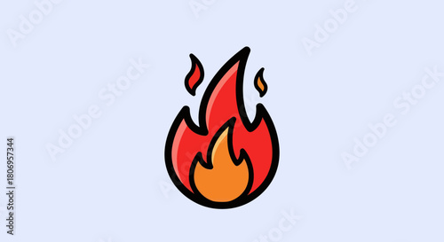 Vibrant Cartoon Fire Flame Icon Illustration on a Light Background.