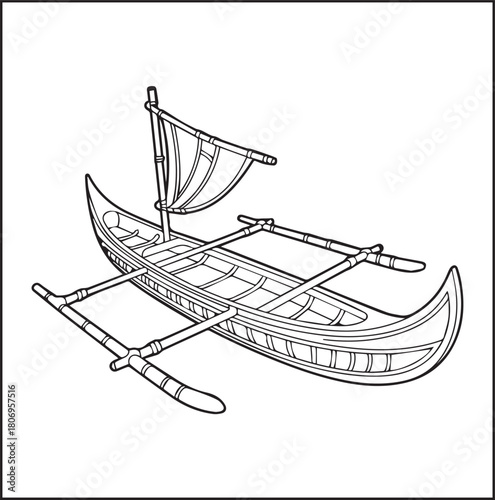 Simple and beautiful boat on water black vector line art illustration for children coloring page or book design 