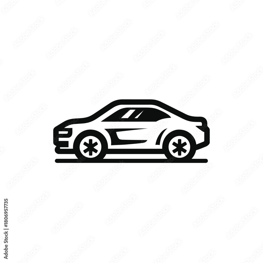 Fototapeta premium Black and white icon of a sports car on a white background